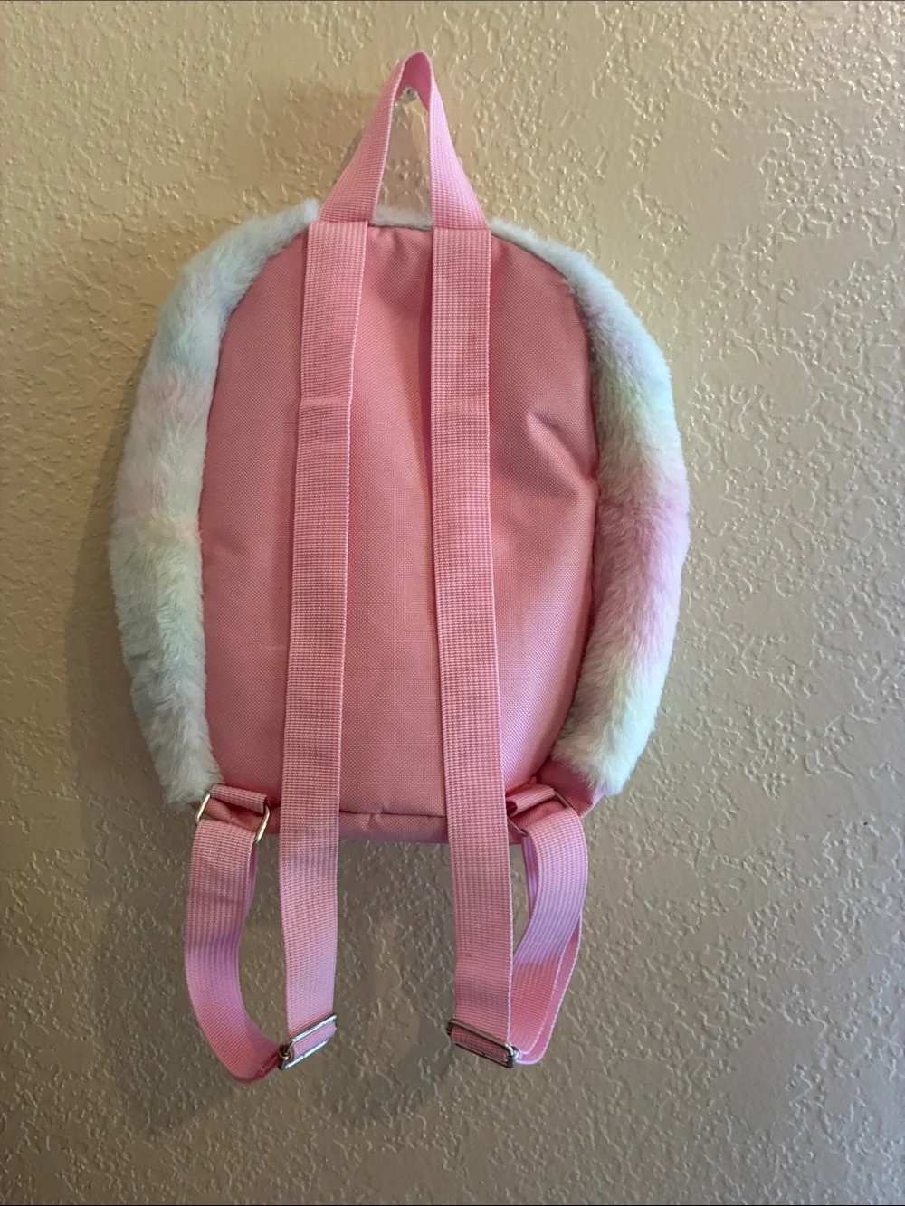 Kids Pink Multicolor Plush Sequin Fuzzy Rainbow Fox Backpack